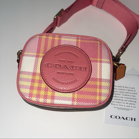 Coach Mini Dempsey Camera Bag With Garden Plaid Print And Coach Patch New W/ Tag - Picture 4 of 14